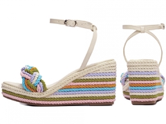 Anabela Off White - Plataforma 8cm, Tranças Coloridas - loja online