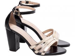 Sandalia Salto 8,5cm | Elegancia Noturna Preta & Dourado - Calçadospravc | Comprar Calçados Femininos Online | Comprar Scarpins