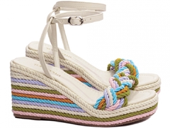 Anabela Off White - Plataforma 8cm, Tranças Coloridas - Calçadospravc | Comprar Calçados Femininos Online | Comprar Scarpins