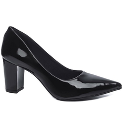 Scarpin Verniz Preto Salto Grosso 8.5cm Elegancia e Conforto