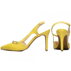 Scarpin Luxo Salto 9.5cm Fino Cone com Enfeite Dourado Amarelo - comprar online