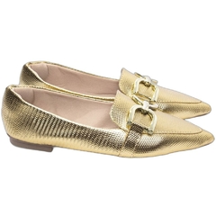 Sapatilha Mocassim Feminino Bico Fino Sofisticacao em Napa Lezard Dourado - Calçadospravc | Comprar Calçados Femininos Online | Comprar Scarpins