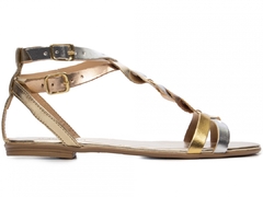 Sandália Rasteira Com Tiras Metalizadas Trançadas Elegante - Calçadospravc | Comprar Calçados Femininos Online | Comprar Scarpins
