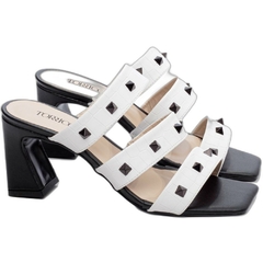 Sandalia Tamanco Feminina Salto Robusto 7.5cm Croco Branco - Calçadospravc | Comprar Calçados Femininos Online | Comprar Scarpins