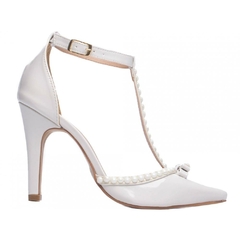 Scarpin Luxo e Glamour Salto Fino 9cm Com Perolas em ABS Off White - loja online