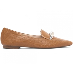 Sapatilha Mocassim Feminino Bico Fino Estilo Sofisticado em Napa Lezard Caramelo