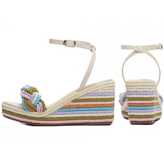 Elegancia e Conforto em Cada Passo Anabela Plataforma 8cm Off White com Trancas Coloridas - loja online