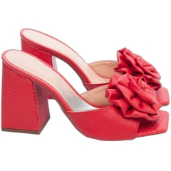 Sandalia Tamanco Feminina Vermelha 9cm Flor de Napa - Calçadospravc | Comprar Calçados Femininos Online | Comprar Scarpins