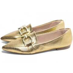 Sapatilha Mocassim Feminino Bico Fino Sofisticacao em Napa Lezard Dourado na internet