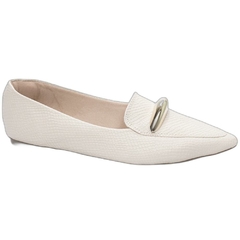 Sapatilha Mocassim Feminino Bico Fino Elegancia Sofisticada em Napa Lezard Off White - loja online