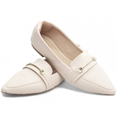 Sapatilha Mocassim Feminino Bico Fino Sofisticacao Atemporal em Napa Off White - comprar online