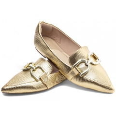 Sapatilha Mocassim Feminino Bico Fino Sofisticacao em Napa Lezard Dourado - comprar online