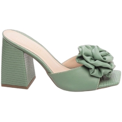 Sandalia Tamanco Feminino Verde 9cm Flor de Napa