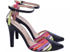 Sandália Feminina Innovation Salto 9cm Fino - Preto com Tiras Coloridas - Calçadospravc | Comprar Calçados Femininos Online | Comprar Scarpins