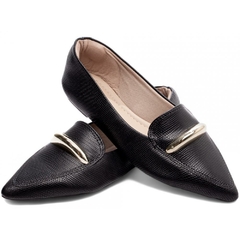 Sapatilha Mocassim Feminino Bico Fino Elegancia em Napa Lezard Preto - comprar online