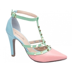 Scarpin Luxo e Glamour Salto 9cm Fino em Cone Rosa Azul e Verde