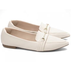 Sapatilha Mocassim Feminino Bico Fino Sofisticacao Atemporal em Napa Off White - Calçadospravc | Comprar Calçados Femininos Online | Comprar Scarpins