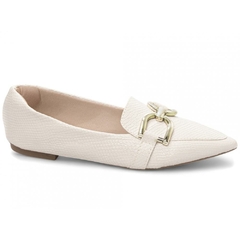 Sapatilha Mocassim Feminino Bico Fino Sofisticacao em Napa Lezard Off White - loja online