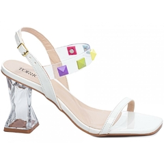 Sandalia Feminina Salto Acrilico Robusto de 9cm Off White