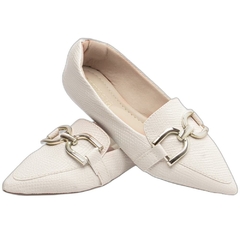 Sapatilha Mocassim Feminino Bico Fino Sofisticacao em Napa Lezard Off White - comprar online