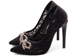 Sapato Scarpin Salto 12 | Glamour e Sofisticação em Napa e Tecido Preto na internet