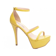 Sandalia Meia Pata Feminina Napa e Croco Amarelo com Salto de 13cm