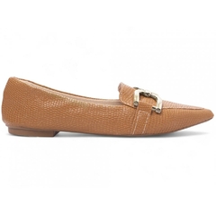 Sapatilha Mocassim Feminino Bico Fino Elegancia Atemporal em Napa Lezard Caramelo