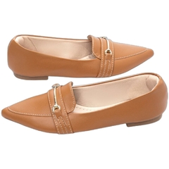 Sapatilha Mocassim Feminino Bico Fino Sofisticacao em Napa Caramelo