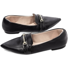 Sapatilha Mocassim Feminino Bico Fino Elegancia Atemporal em Napa Preto