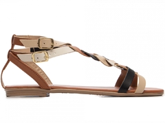 Sandália Rasteira Com Tiras Coloridas Trançadas Elegante - Calçadospravc | Comprar Calçados Femininos Online | Comprar Scarpins