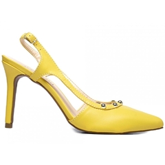 Scarpin Luxo Salto 9.5cm Fino Cone com Enfeite Dourado Amarelo - loja online