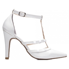 Scarpin Luxo e Glamour Salto 9cm Fino em Cone Verniz Branco - loja online