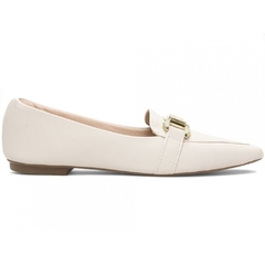 Sapatilha Mocassim Feminino Bico Fino Glamour Atemporal em Napa Off White