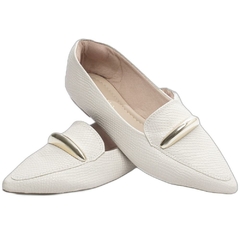 Sapatilha Mocassim Feminino Bico Fino Elegancia Sofisticada em Napa Lezard Off White - comprar online