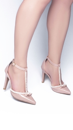 Scarpin Moderno Salto 9cm Fino Com Pérolas em ABS Rosê - Calçadospravc | Comprar Calçados Femininos Online | Comprar Scarpins