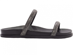 Sandália Papete Birken: Strass Grafite | Detalhes em Grafite | Vc + Linda ainda em Preto | Solado Preto - Calçadospravc | Comprar Calçados Femininos Online | Comprar Scarpins