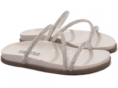 Sandália Papete Birken: Manta Strass Off White | Apliques Prata | Vc + Linda ainda em Off White | Solado Bege na internet