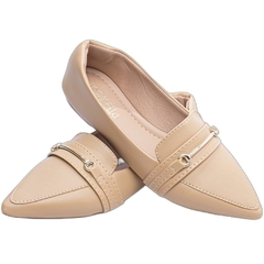 Sapatilha Mocassim Feminino Bico Fino Sofisticacao Atemporal em Napa Bege - comprar online