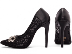 Sapato Scarpin Salto 12 | Glamour e Sofisticação em Napa e Tecido Preto - comprar online