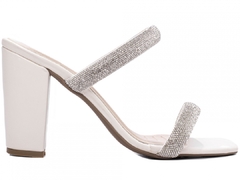 Tamanco Salto 8,5cm | Elegância Pura em Off White e Strass Prata - loja online