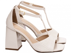 Sandália Verniz Off White: Salto Grosso 9cm | Napa Croco - Calçadospravc | Comprar Calçados Femininos Online | Comprar Scarpins