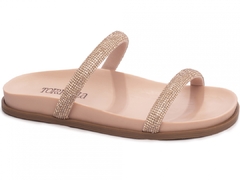 Sandália Papete Birken: Strass Rose | Detalhes Rose | Vc + Linda ainda em Rose | Solado Bege