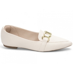 Sapatilha Mocassim Feminino Bico Fino Glamour Atemporal em Napa Off White - loja online