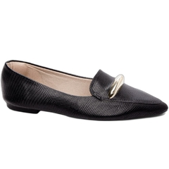 Sapatilha Mocassim Feminino Bico Fino Elegancia em Napa Lezard Preto - loja online