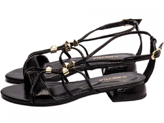 Sandália Croco Preto: Salto Baixo - Coleção Verão - comprar online