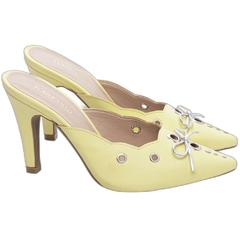 Scarpin Mule Amarelo 9cm Laco Prata - Calçadospravc | Comprar Calçados Femininos Online | Comprar Scarpins