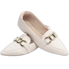 Sapatilha Mocassim Feminino Bico Fino Glamour Atemporal em Napa Off White - comprar online