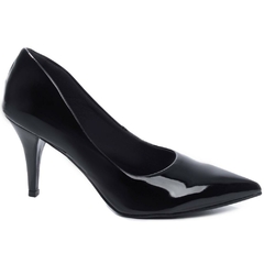 Scarpin Verniz Preto Salto Fino 8.5cm Colecao Grandes Mulheres Sofisticacao e Elegancia