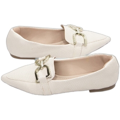 Sapatilha Mocassim Feminino Bico Fino Sofisticacao em Napa Lezard Off White