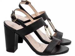 Sandalia Salto 8,5cm | Destaque em Preto e Fivela Dourada - Calçadospravc | Comprar Calçados Femininos Online | Comprar Scarpins